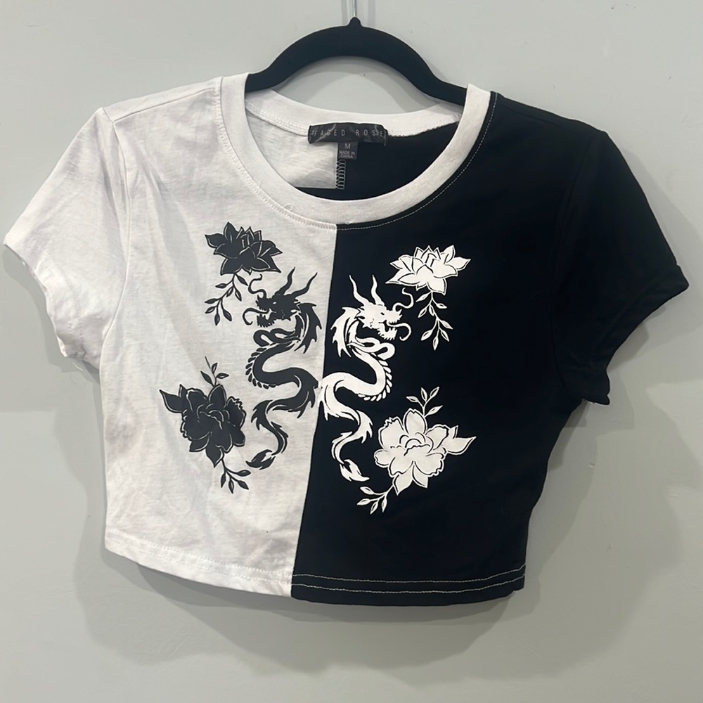 Black and white dragon graphic tee